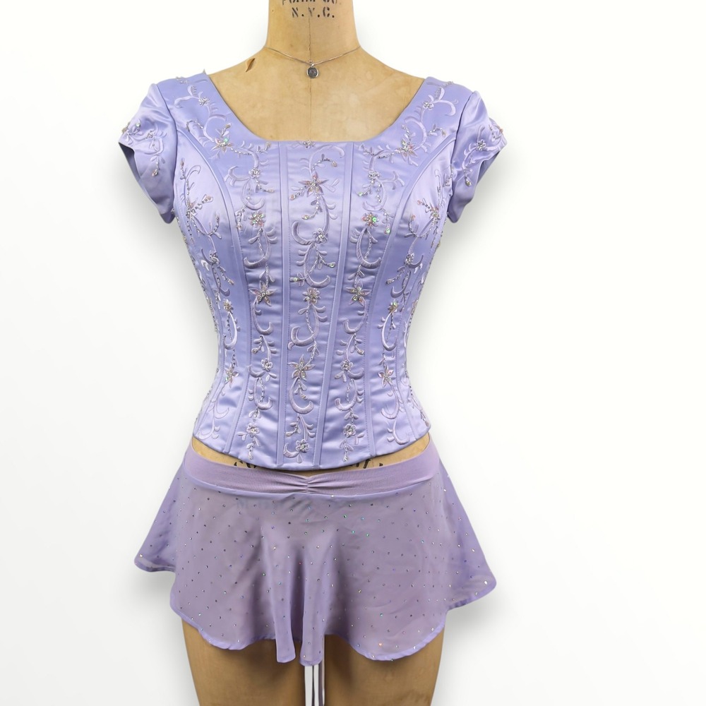 Vintage Embroidered Rhinestone Corset Cap Sleeve Lace Up Fairycore Coquette Sz S